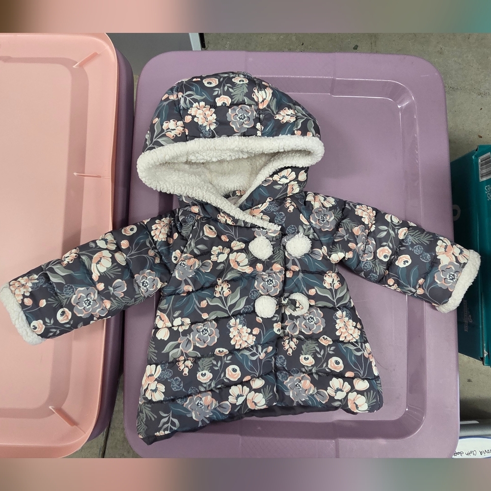 Gray Floral Baby Puffer Jacket